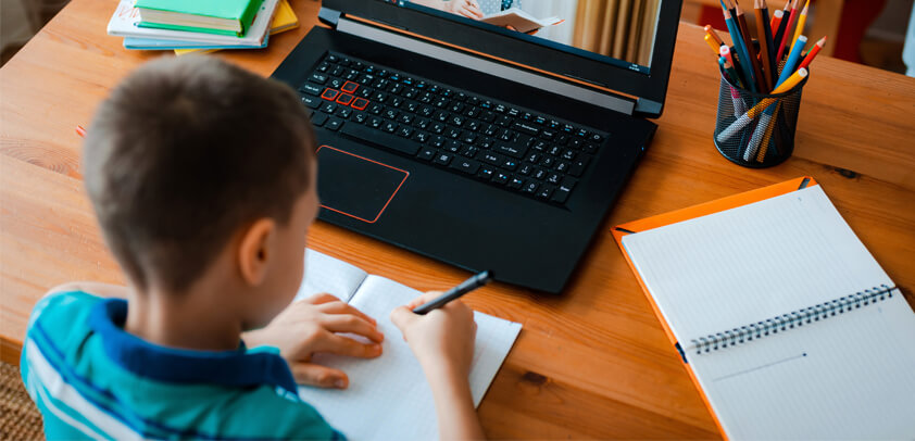 Student learning remotely at home